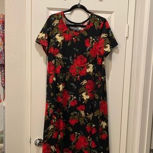 Red Flowers Short Sleeve Dress